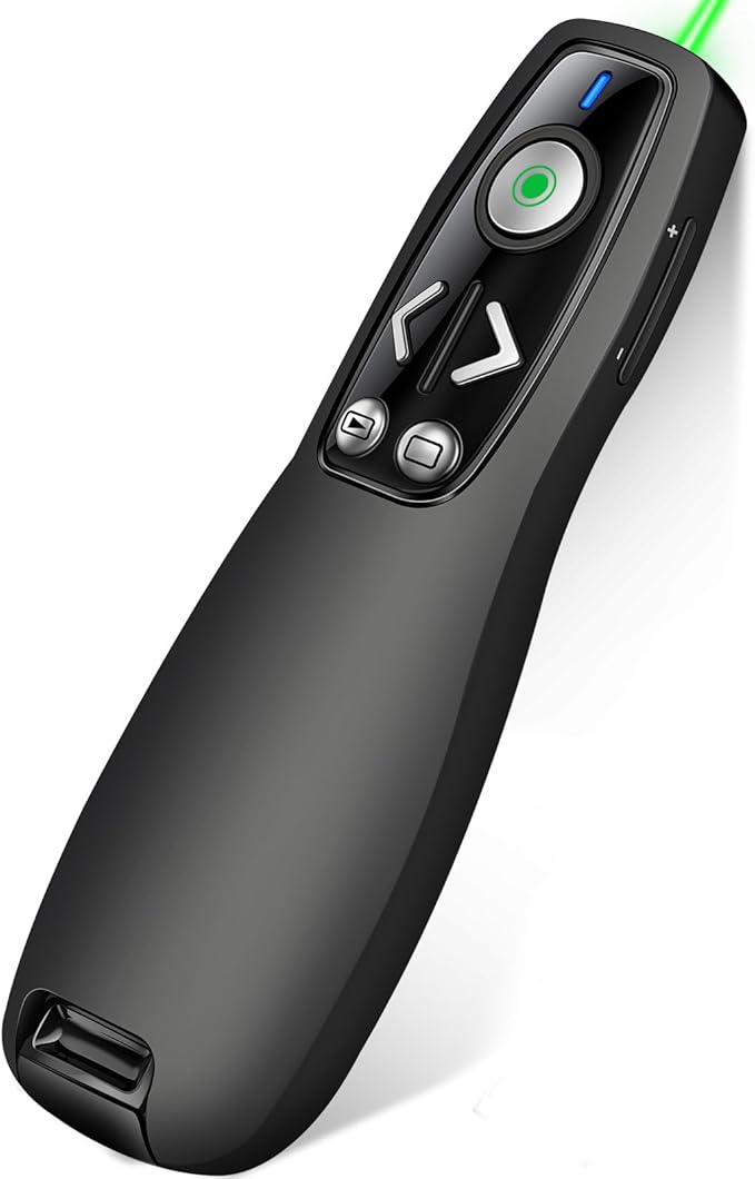 2-in-1 USB Type C Presentation Clicker Wireless Presenter Remote with Green Light for PowerPoint, Powerpoint Clicker with Volume Control PowerPoint Slide Advancer for Mac, Computer, Laptop