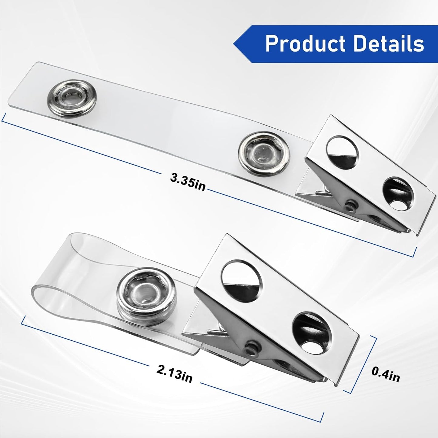 400Pcs Premium Metal Badge Clips with Clear PVC Straps for ID Cards, Badge Holders, Name Tags, Work Badges
