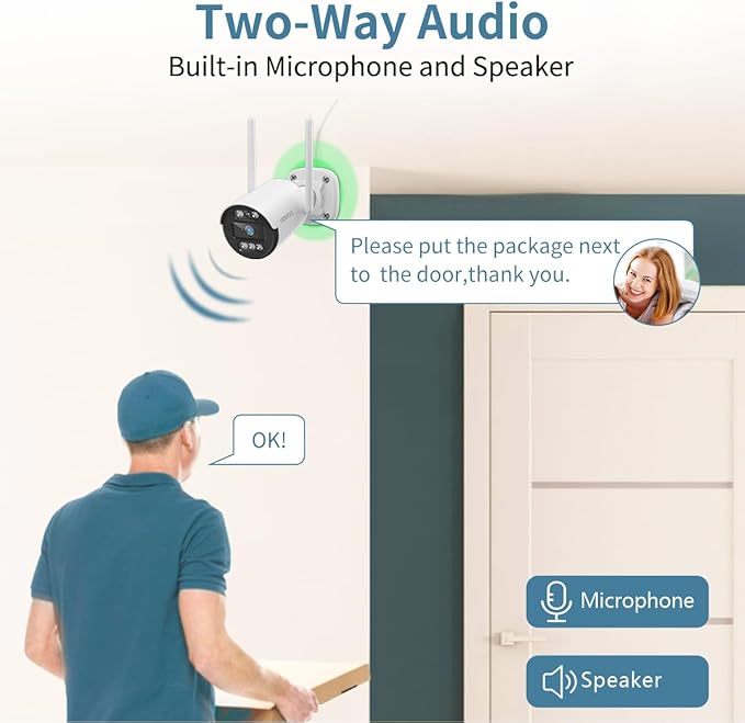 《130° Wide Angle & 2-Way Audio》Wireless Security Camera System Outdoor, WiFi Cameras Systems, Video Surveillance DVR Kits