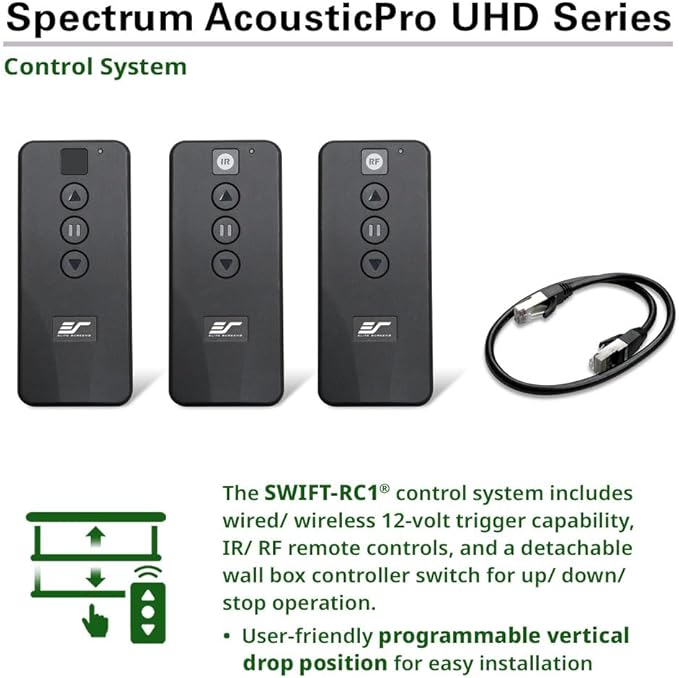 Elite Screens Spectrum AcousticPro UHD, 100-INCH Motorized Electric Projector Screen Moiré-Free Sound Transparent Perforated Weave Movie Home Theaters, ELECTRIC100H2-AUHD