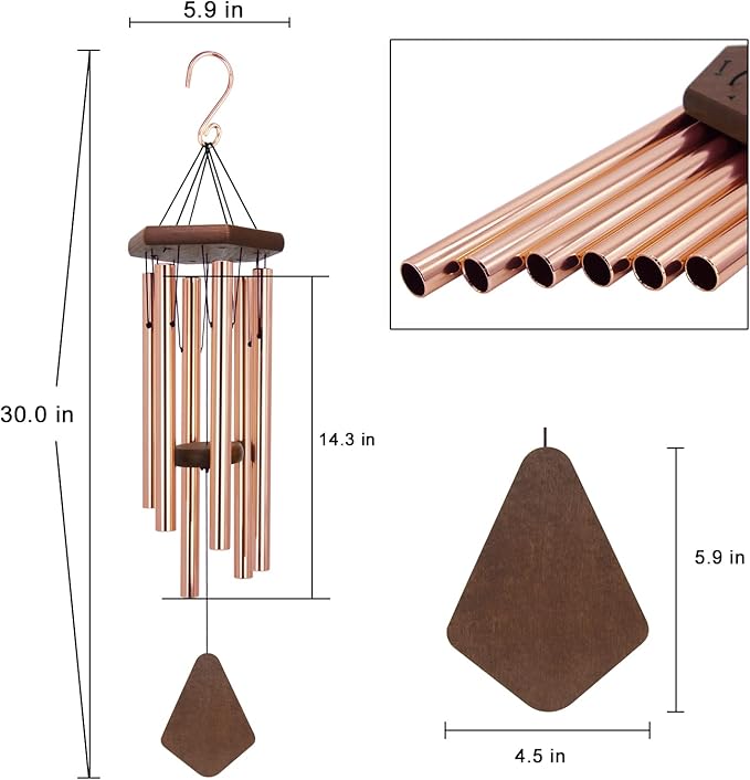 Memorial Wind Chimes for Outside, Wind Chime Outdoor Deep Tone, Sympathy Wind-Chime Personalized with 6 Tuned Tubes, Elegant Chime for Garden Patio Balcony and Home Gold