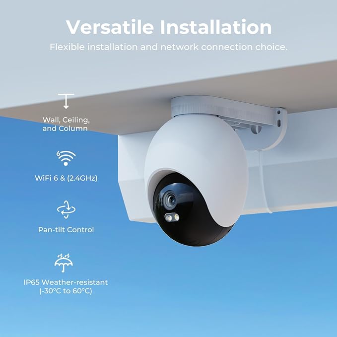 IMILAB EC6 3K Plug-in Security Camera Outdoor: Camera for Home Security w/Spotlight 360° Rotating Surveillance, Auto-Tracking Frontdoor/Backyard Cam, 2.4Ghz WiFi, 24/7 Recording, No Monthly Fee