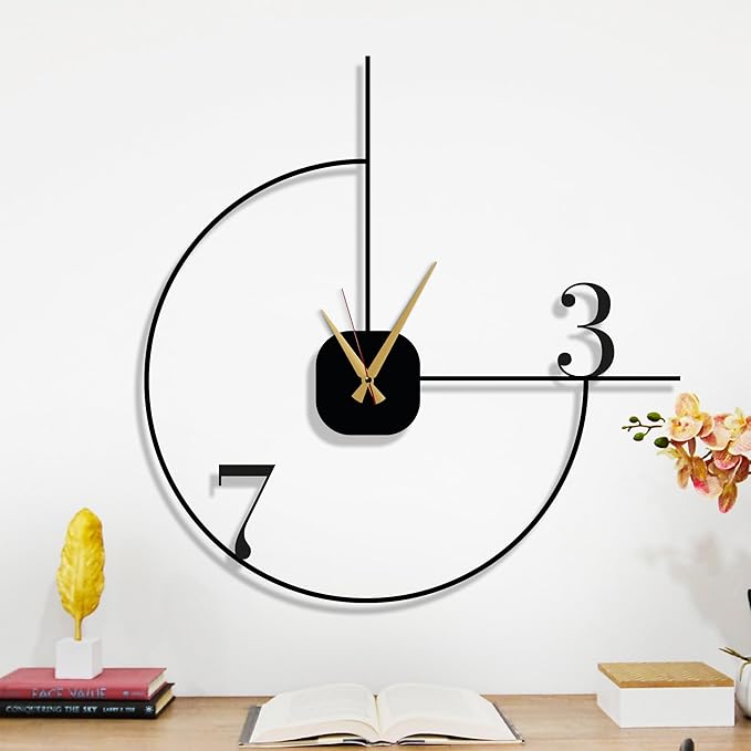 Minimalist Oversized Wall Clock 32-Inch – Black Metal, Silent Non-Ticking Quartz, Sleek Contemporary Design for Living Room, Fireplace, Office