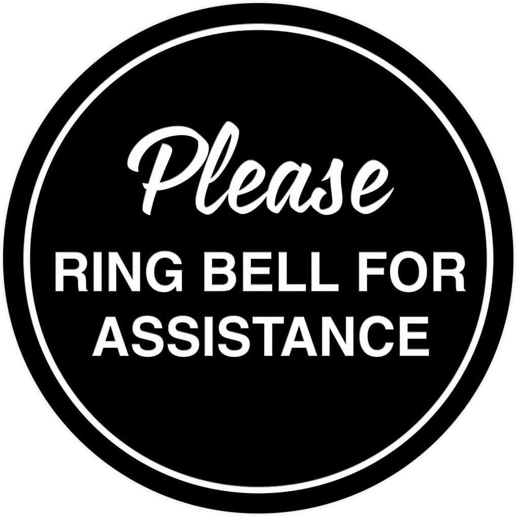 Signs ByLITA Circle Please Ring Bell For Assistance Wall or Door Sign | Easy Installation | Front Desk Reception Sign (Black) - Medium (1 Pack)