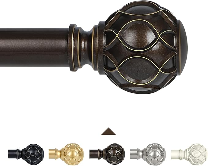 Bronze Farmhouse Curtain Rods for Windows:36-88 Inch Heavy Duty Adjustable Curtain Rod for Bedroom Living Room,Boho Decorative Rustic Drapery Rods with Vintage Coastal Finial,Antique Bronze