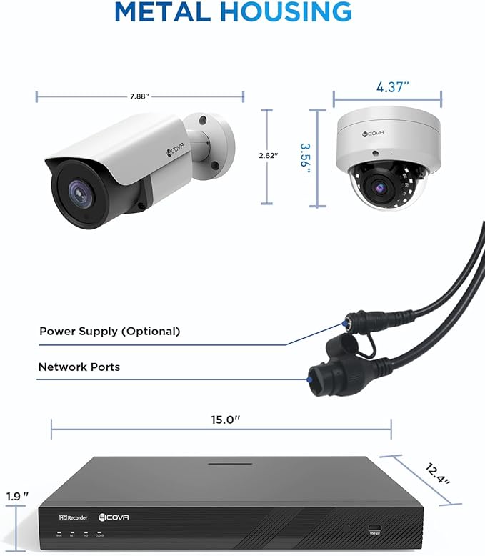 4COVR PoE 32 Channel Security Camera System, 12 Dome IK10 Vandal-Proof 12 Bullet 5MP Commercial IP Camera IP67 Night Vision, AI Human/Vehicle Detection, Business H.265 UHD NVR 8TB HDD, LYH54A5M3224