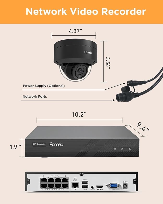 Security Camera System PoE, 8PCS 5MP Wired IP IK10 Vandal-Proof PoE Dome Camera, AI Human Detection, Remote Access, 100ft IR Night Vision Built-in Mic, 4K 8CH NVR 2TB HDD, PD54B0808-5M