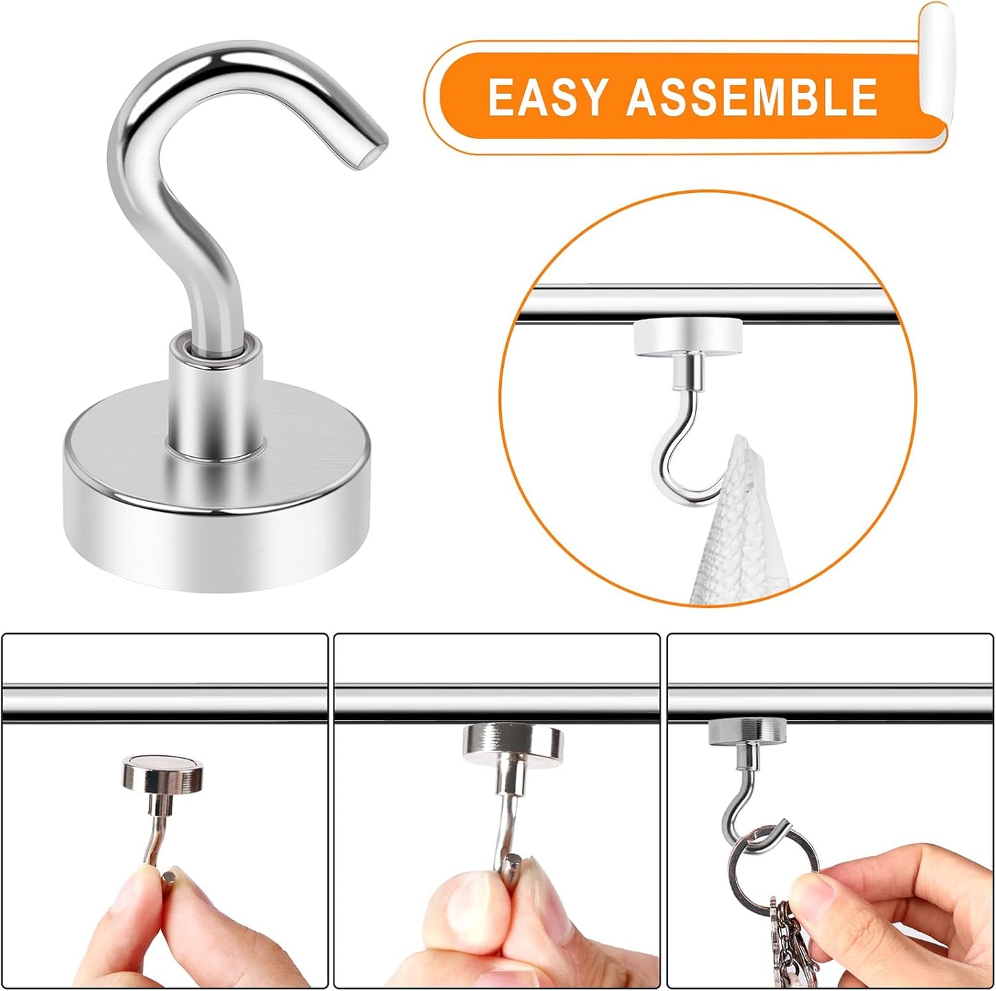 MIKEDE Magnetic Hooks Heavy Duty, 28LB Strong Rare Earth Neodymium Magnets with for Hanging, Hanger Cruise Kitchen, Home, Workplace, Office and Garage, 75 Pack