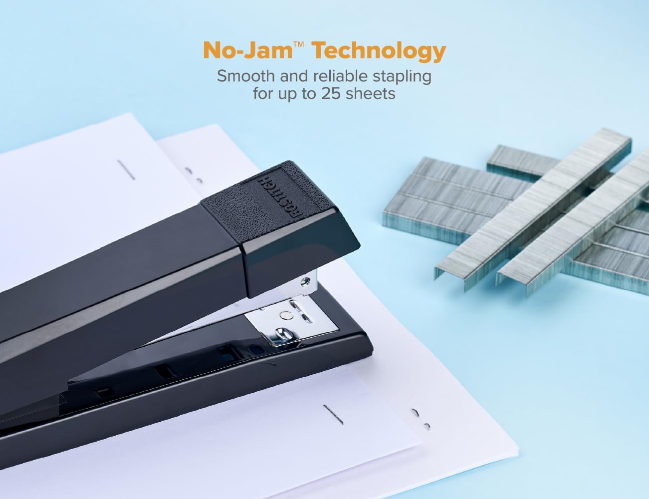 Bostitch Office Stapler, No-Jam Premium for Desktop, Includes 1,250 Staples, Full-Strip, 25 Sheet Capacity, Black, Pack of 12