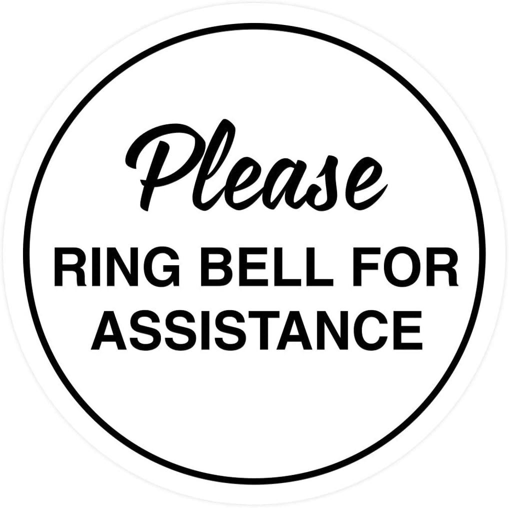 Signs ByLITA Circle Please Ring Bell For Assistance Wall or Door Sign | Easy Installation | Front Desk Reception Sign (White) - X-large (10 Pack)