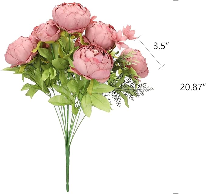 Duovlo Artificial Peony Silk Flowers Fake Flowers Vintage Wedding Home Decoration,Pack of 1 (Rosy Brown)