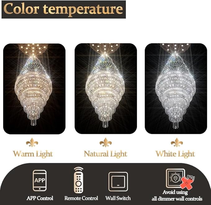 D40''X H120'' High Ceiling Chandelier Crystal Raindrop Big Chandeliers Staircase Large Chandelier Empire Entrance Foyer High Ceiling Pendant Chandelers Fixture LED Dimmable 2700K-4500K-6000K
