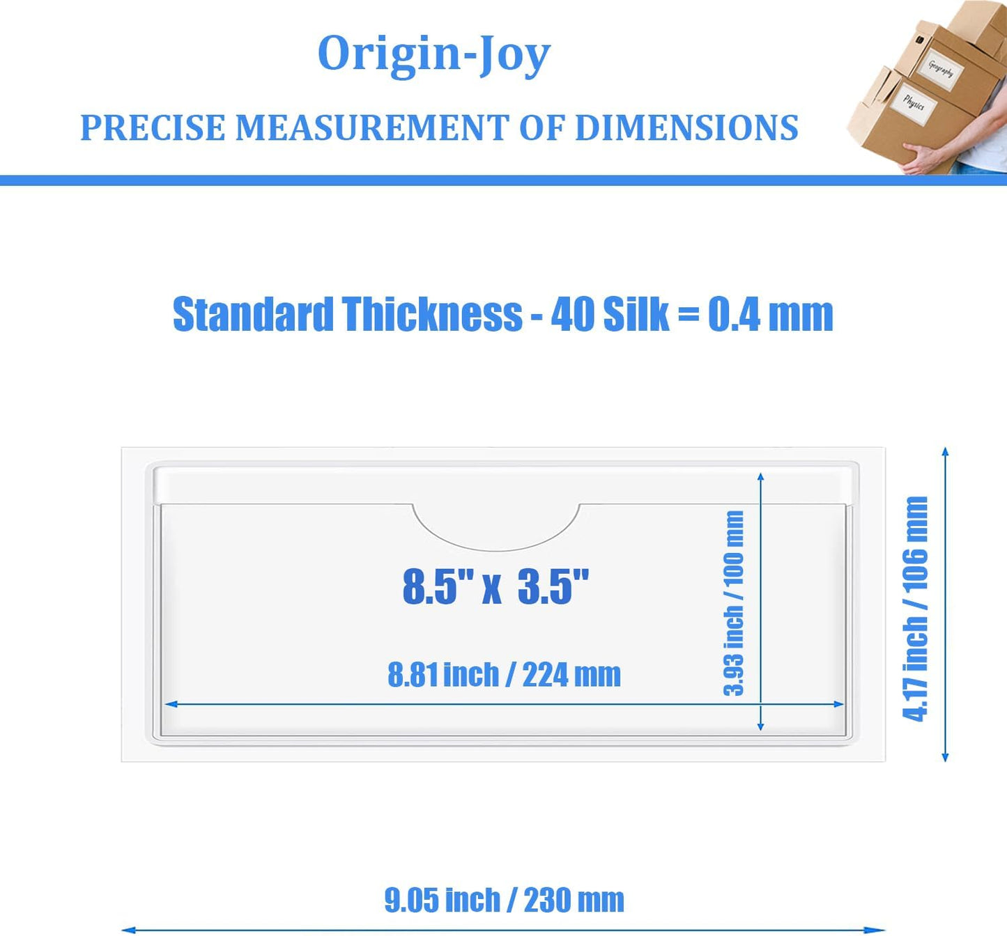 Origin-Joy 35 PCS Self Adhesive Index Card Pockets with Top Open, Clear Plastic Label Holder for Cards of Note, Library and Business, Adhesive Label Pockets & Card Holder (8.5 x 3.5 inch)