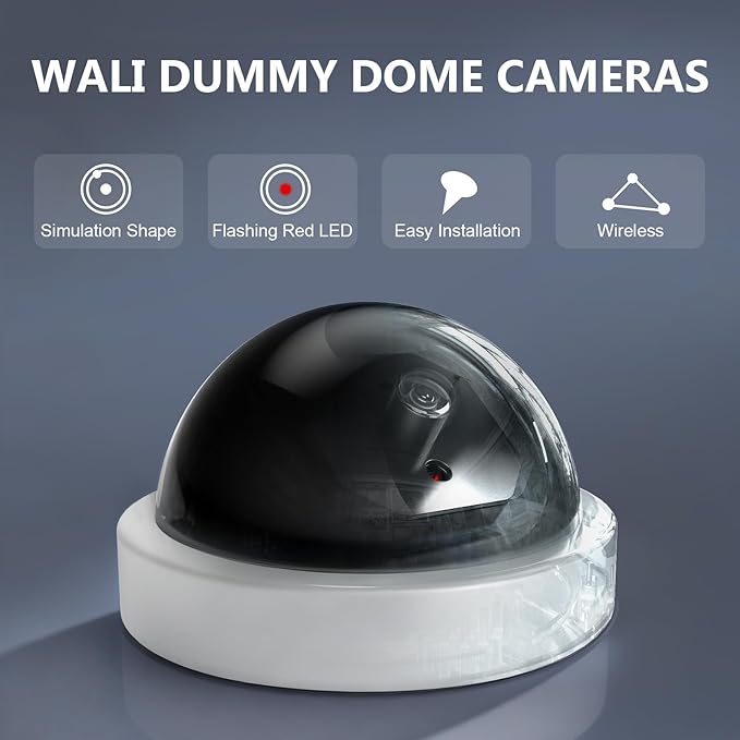 WALI Dummy Fake Security CCTV Dome Camera with Flashing Red LED Light with Security Alert Sticker Decals (SDW-4), 4 Packs, White