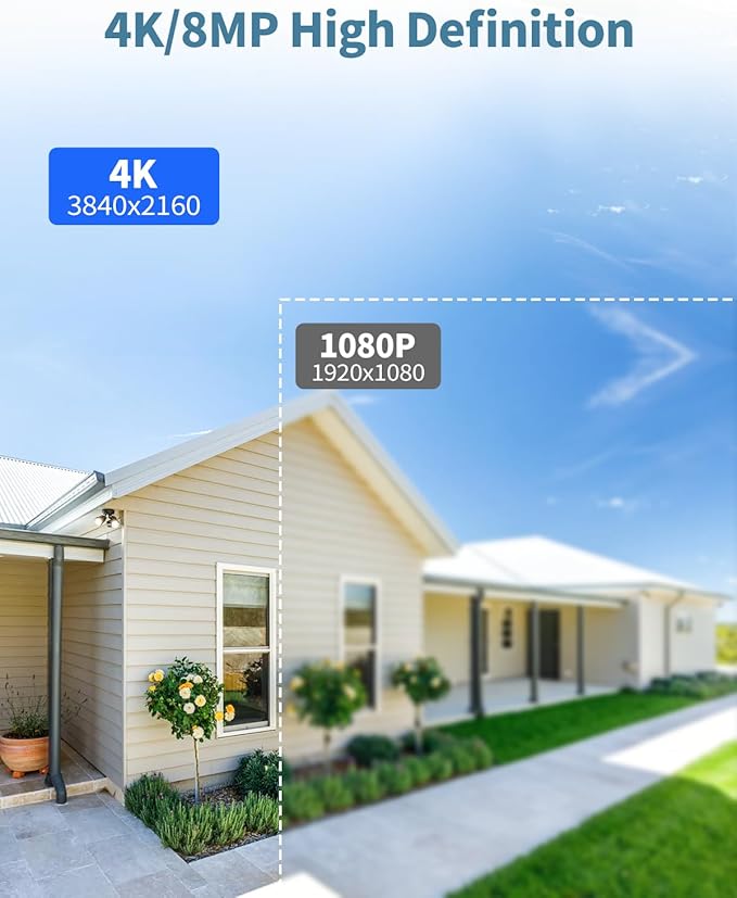 OHWOAI 《130°Wide Angle & 2-Way Audio 》4K Outdoor Wired Security Camera System,360 Degrees Security PTZ IP Cameras,Surveillance Video Equipment, Surveillance DVR Kits