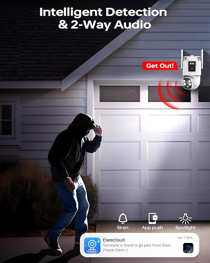 Wireless Security Camera System for Home, Wkkengd Dual Lens 2K+2K Auto Tracking Outdoor Surveillance | 2 Cameras with 10CH NVR | 12.5" Monitor with 128G| Color Night Vision | WiFi 6 | Alexa Compatible
