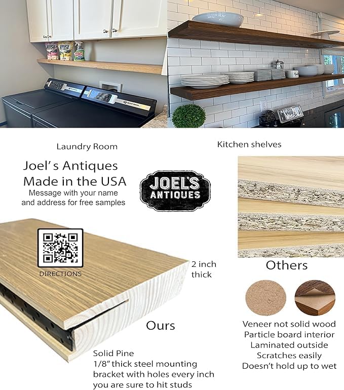 joelsantiques 72 Inch Wooden Floating Shelves for Wall - 72x8x2 in - Made of Natural Wood - Long Heavy Duty Rustic Wall Shelves for Bedroom - Perfect for Living Room, Kitchen - Medium Brown
