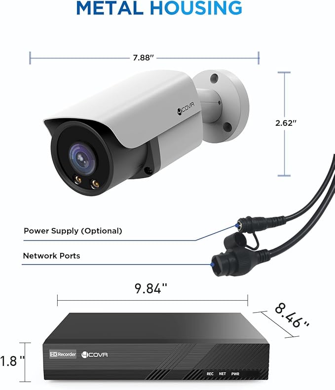4COVR PoE Security Camera System, 2 Way Audio Talk & Smart Color Night Vision, 6X 8MP Bullet PoE IP Camera IP67 Smart Human/Vehicle Detection, 8CH 4K NVR 2TB HDD, 24/7 Recording, LY37YX8M0806
