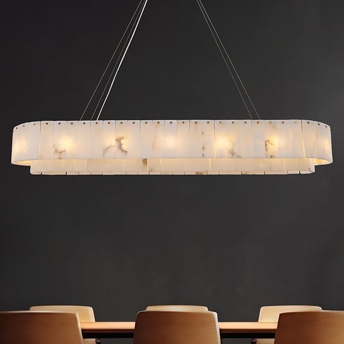 Alabaster Rectangular Chandelier, L54in Modern Dining Room Chandelier Over Table, Adjustable Chandeliers Light Fixture for Living Room, Kitchen Island