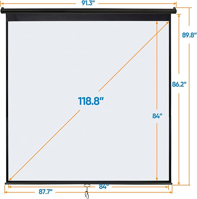 SUPER DEAL 120'' Projector Screen Projection Screen Manual Pull Down HD Screen 1:1 Format for Home Cinema Theater Presentation Education Outdoor Indoor Public Display, Black
