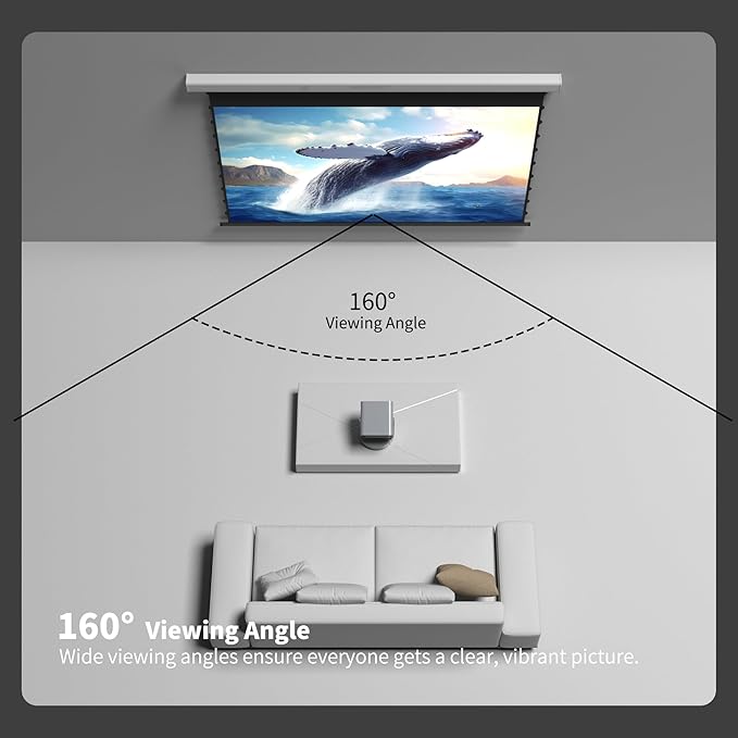 QuadraArc Motorized Projector Screen, Gray Crystal 4K Electric Drop Down Screen, Wall & Ceiling Mount, Compatible with ST/LT Projectors up to 1600 ANSI Lumens 133"