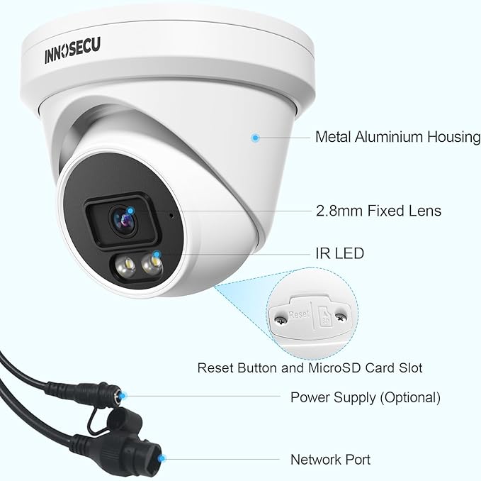 UltraHD 8MP Dome PoE Camera, AI IP Security Camera Outdoor/Indoor, Built-in Microphone, Night Vision 100ft, 2.8mm Lens Wide Angle 110°, Face Detection, Human/Vehicle Dectection, IND8BR97S