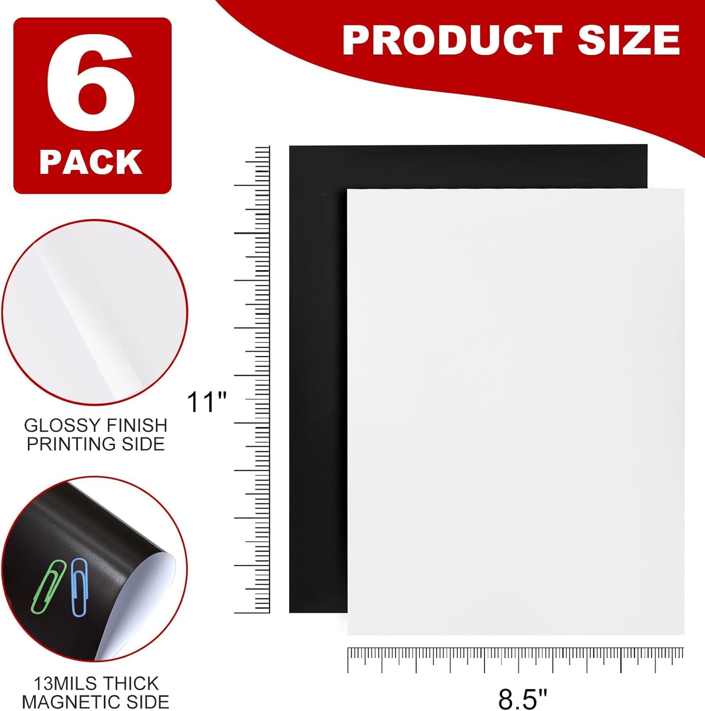 Thaibear Printable Magnetic Sheets, 8.5" x 11", 6 Pack Glossy Flexible Magnet Paper Sheets for Inkjet Printer, Magnetic Sheets Non Adhesive for Photo, Die Storage and Picture Magnets