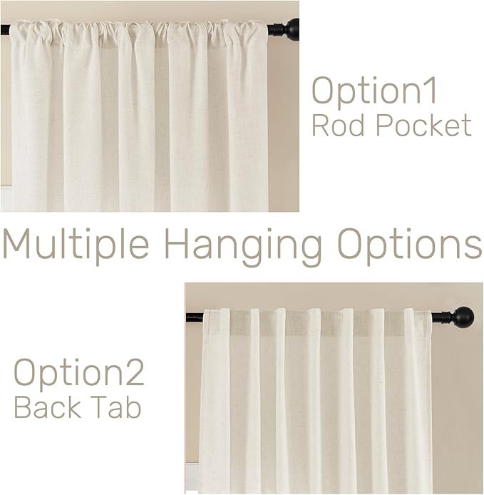 Joydeco Linen Curtains 2 Panel Set,Light Filtering, Ivory on Linen Curtains 84 Inch Curtains for Living Room, Cream Drapes 84 Inches Long Rod Pocket Back Tab Curtains (84" L x 100" W)