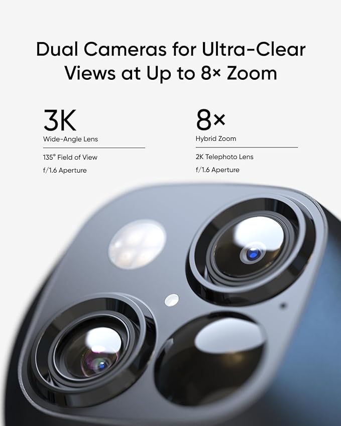 eufy Security SoloCam S340, Solar Security Cameras Wireless Outdoor, Cameras for Home Security, 360° Pan & Tilt Surveillance, No Blind Spots, 2.4 GHz Wi-Fi, No Monthly Fee, HomeBase S380 Compatible