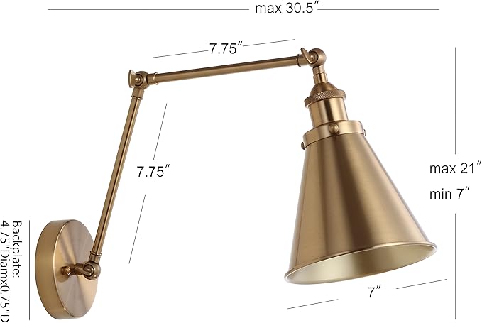 JONATHAN Y JYL7461A Rover 7" Farmhouse Industrial Adjustable Arm Metal LED Wall Sconce Rustic Bohemian 2700K LED 4W Bulb for Entryway Lobby Kitchen Bathroom Bedroom Living Room Hallway, Brass Gold