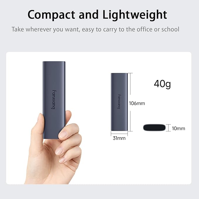 fanxiang 2TB External SSD - Portable SSD External Solid State Drive, 1000MB/s,USB 3.2 Gen2 Type-C, Aluminum Alloy, External Hard Drive for iPhone15/16,Android, Mac, Windows -PS1008