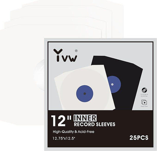 YVW 25Pcs Vinyl Record Inner Sleeves, White Kraft Paper Record Sleeves with Poly Lined for 12" Records, Corner Cut Design Acid Free Album Covers, Vinyl Record Album Covers LP Jacket Protective