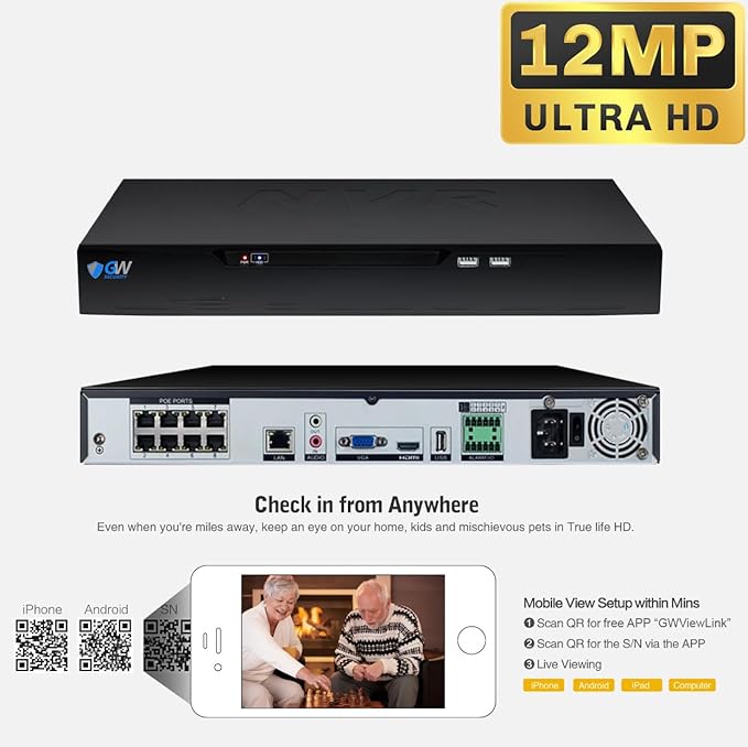 GW Security 8 Channel NVR 4K 8MP PoE 2.8-12mm Varifocal Zoom Security Camera System with 4 x 4K 8MP IP Microphone Waterproof Smart AI Dome Camera, Face Recognition/Human/Vehicle Detection