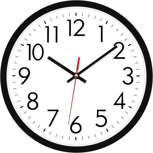 Lumuasky 14 Inch Wall Clock Battery Operated Silent Non-Ticking Large Analog Classic Round Clock for Office, Home, Kitchen, Bedroom, School, Living Room (Black)