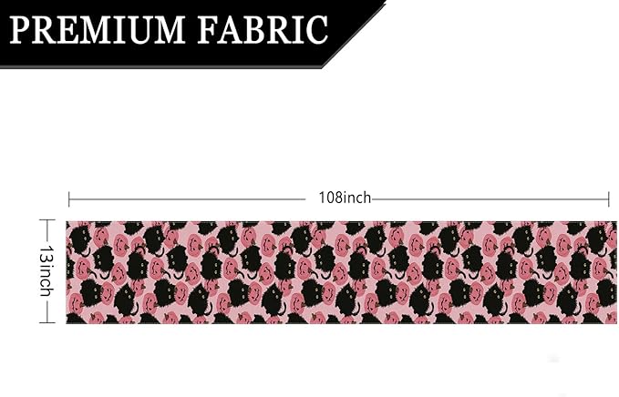 Halloween Table Runner Black Cat Pink Pumpkins Seasonal Kitchen Dining Table Home Outdoor Party Decorations 13x108 Inch