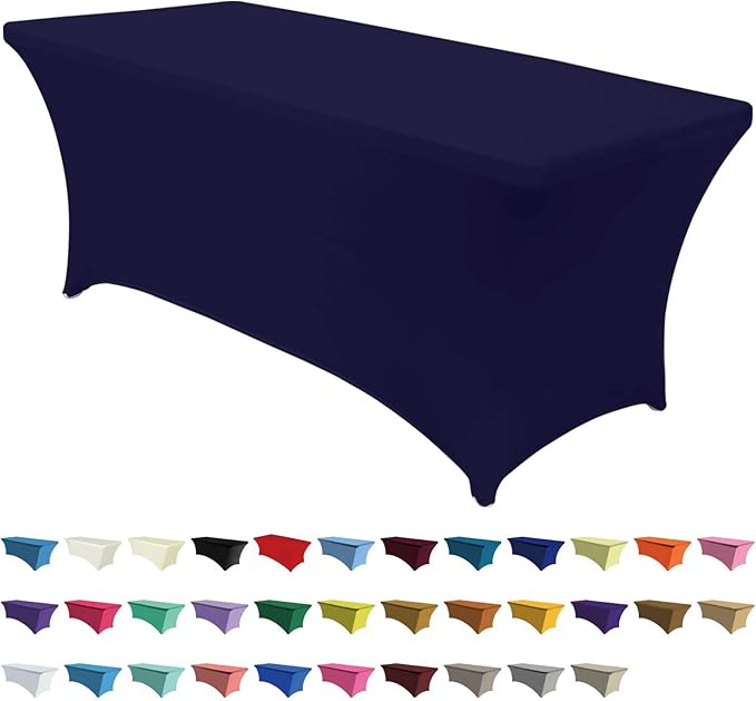 ABCCANOPY 6 FT Navy Blue Spandex Table Cover Stretch Fitted Wrinkle Resistant Tablecloth Reuse for Rectangular Folding Table Patry Event Wedding Banquet Protector