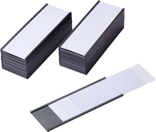 Eeoyu Magnetic Label Holders with Magnets Magnetic Data Card Holders with Clear Plastic Protectors for Metal Shelf, Whiteboard, Set of 50 (1 x 3 Inch)