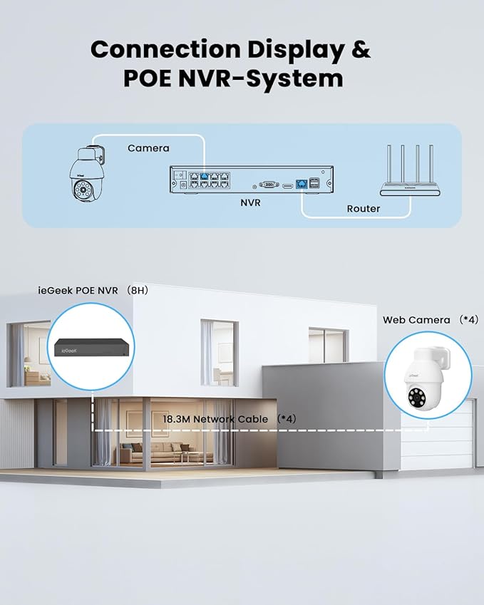 ieGeek 8MP POE Camera, Outdoor Security IP Camera with 355° Pan/90° Tilt, Wired Security Cameras for Home Surveillance, AI Detection, Auto Tracking, 2-Way Audio, Night Vision, 24/7 Recording