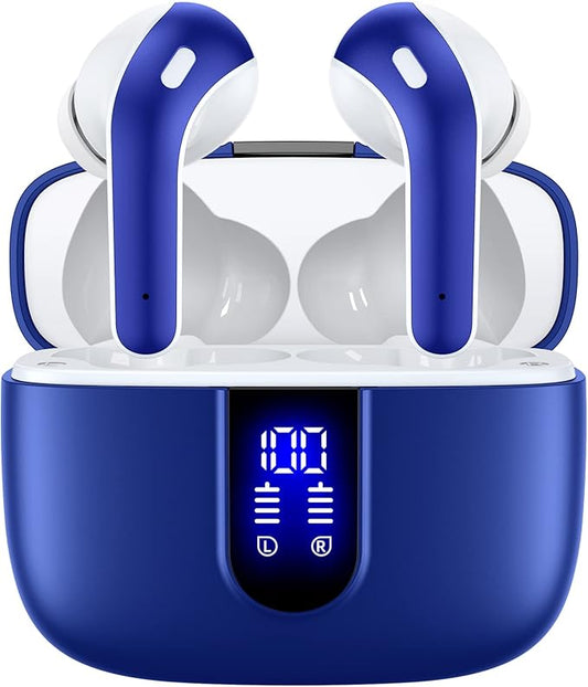 TAGRY Bluetooth Headphones True Wireless Earbuds 60H Playback LED Power Display Earphones with Wireless Charging Case IPX5 Waterproof in-Ear Ear buds with Mic for TV Smart Phone Laptop Computer Sports
