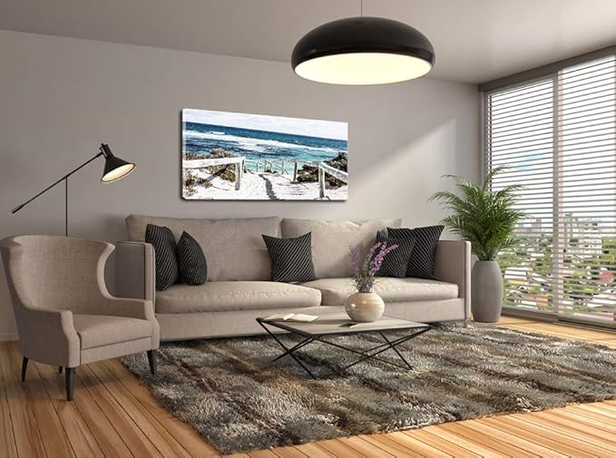 DZL Art S74250 Rottnest Island Beach Seascape Painting Sea Nature Pictures Wall Art Canvas Prints Painting Ready to Hang for Living Room Bedroom Decor Office Wall Decor Home Decoration