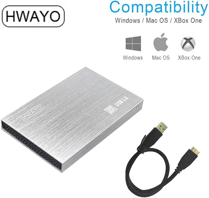 2.5'' HDD 250GB Ultra Slim Portable External Hard Drive USB3.0 Storage for Xbox One Console, PC, Laptop, MacBook (Silver)