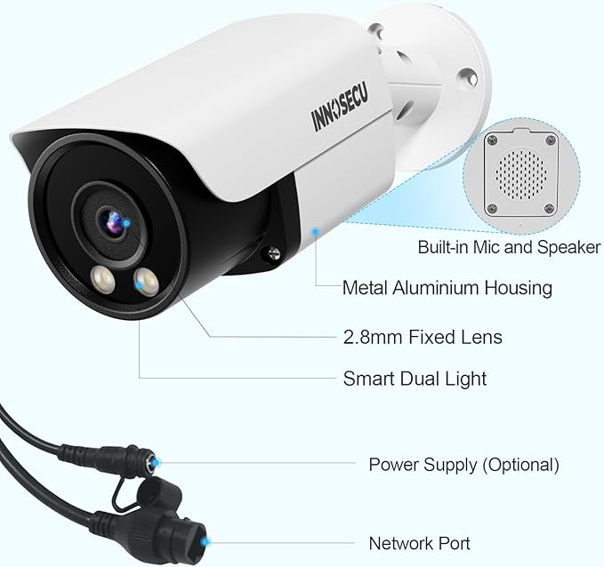 5MP PoE Camera, Outdoor Bullet Security Surveillance IP Camera IP67 Rating, Smart Dual Light Color Night Vision, Two-Way Audio, 2.8mm Lens 110° Wide Angle, Human&Vehicle Detection, INB5GD37Y