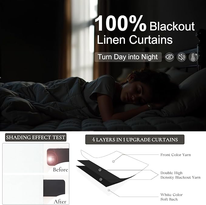 White Blackout Kitchen Curtains 45 Inch Length for Small Window Bedroom Cute Cottage Short Flax Linen Curtain 2 Panel Sets Heat Blocking Insulated Thermal Cafe Drapes Rod Pocket Back Tab 52 x 45 Long