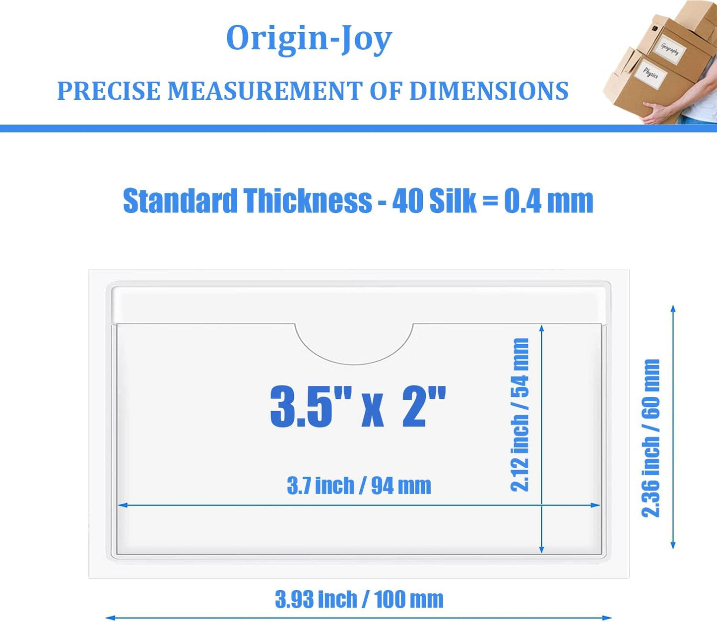 Origin-Joy 35 PCS Self Adhesive Index Card Pockets with Top Open, Clear Plastic Label Holder for Notes, Library and Business, Adhesive Label Pockets & Holder (3.5 x 2 inch)