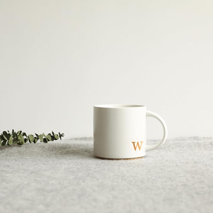 COLLECTIVE HOME - Monogram Ceramic Mugs, 15 oz Golden Initial Coffee Cups, Elegant Alphabet Tea Mugs, Elegant Personalized Mug with Gift Box, Luxurious Cups for Office and Home (w)