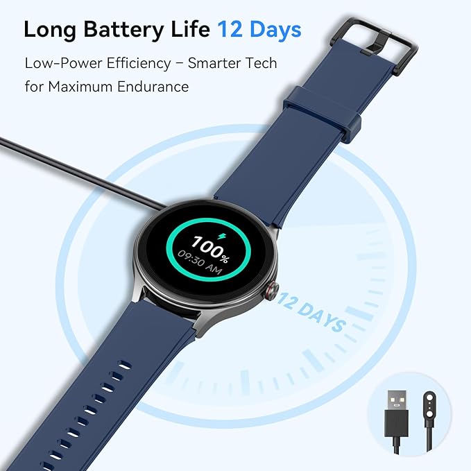 Fitpolo Smart Watches for Men/Women, 1.27" Round Smartwatch Fitness Tracker with Bluetooth Calls (Make/Answer), Heart Rate/SpO2/Sleep Monitor, 12 Days Battery, IP68 Waterproof - Blue