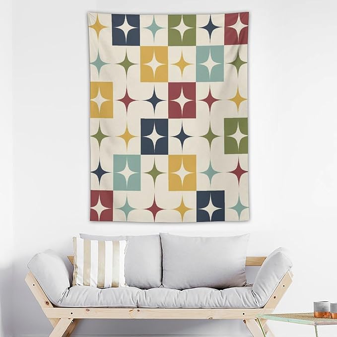 ICMOLYYENLO Boho Medieval Cat Tapestry, Abstract Atomic Starburst Geometric Aesthetic Art Wall Hanging For Bedroom Living Room Dormitory 50x60 Inches