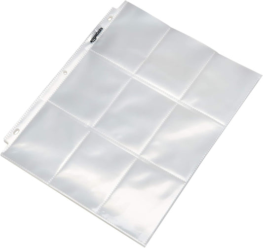 Amazon Basics 9-Sleeve Trading Card Protectors Binder Sheet, Transparent, 100 Pack