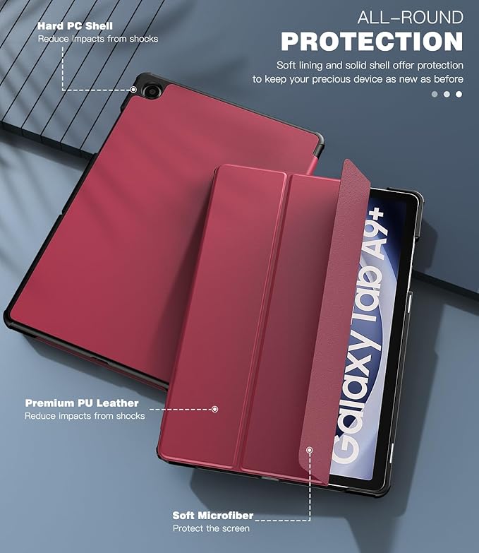 TiMOVO Case for Samsung Galaxy Tab A9+/A9 Plus 11 Inch 2023, Slim Lightweight Stand Hard Back Shell Protective Cover for Galaxy Tab A9+ Tablet SM-X210/X216/X218, Auto Wake/Sleep, Wine Red