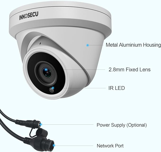 PoE Camera 4MP with Mic, IP Dome Security Surveillance Camera, Waterproof IP67, Night Vision 100ft, 2.8mm Lens Wide Angle 110°, Motion Detection, Human&Vehicle Detection, IND4FR93A (White)